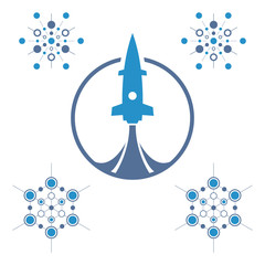 Abstract blue rocket. Technology logo template.