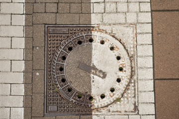 Drain cover in the middle of a road