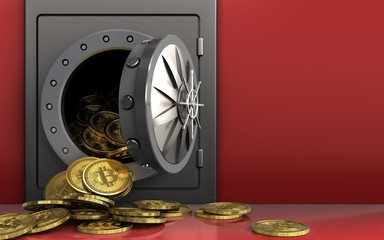 3d bitcoins heap over red