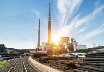 Fototapeta premium Freight wharf and coal - fired power plant