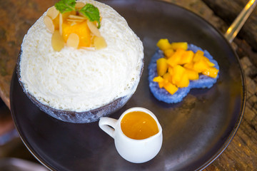 Very soft focus Bingsu Mango Cheese . Korean Dessert
