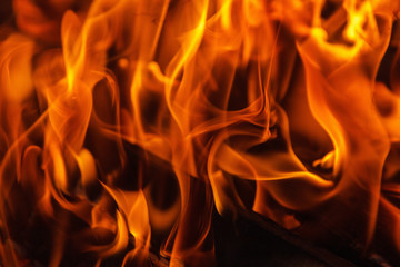 Fototapeta premium Glowing hot charcoal briquettes close-up background texture. bonfire