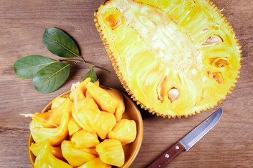 Tropical Jack Fruit on the wood background