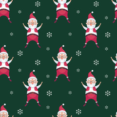 Christmas  seamless pattern with the image of Santa Claus in cartoon style. Vector colorful background