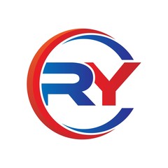 ry logo vector modern initial swoosh circle blue and red - obrazy, fototapety, plakaty