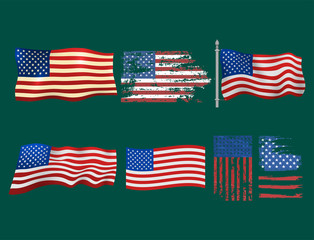 Independence day USA flags United States american symbol freedom national sign vector illustration