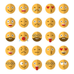 Naklejka premium Colored flat icons of emoticons. Smile with a beard, different emotions, moods.