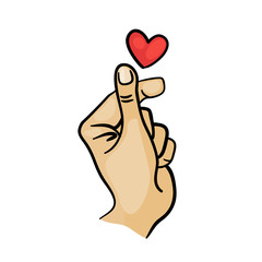 Korean Finger Heart I Love You Hangul. Vector illustration. Korean symbol hand heart, a message of love hand gesture.