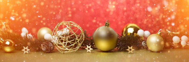 Christmas background with christmas balls, gifts and decoration