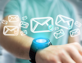 Approved email and spam message displayed on a futuristic interface - Message and internet concept