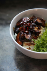 Clean food , breast chicken teriyaki with avocado