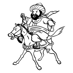 sg171006-Cartoon Fat man riding horse-Vector drawn