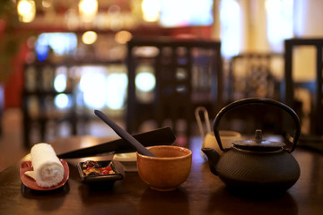  Tea with dried fruits on a table