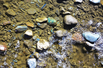 texture of water on stones in a crooked stream