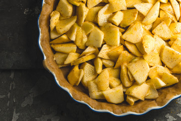 Round American apple pie for baking close-up