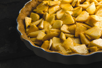 Raw apple pie to prepare for Thanksgiving day side view