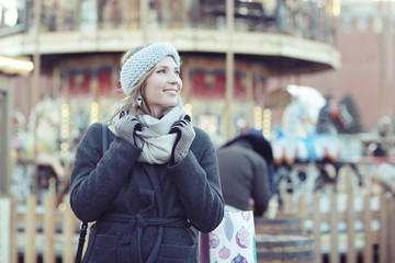 woman in Christmas style portrait of urban