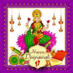 Obraz na płótnie Canvas Goddess lakshmi sitting on lotus for Happy Diwali festival holiday celebration of India greeting background