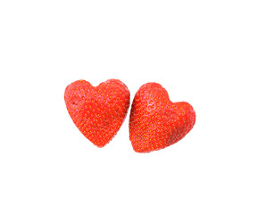 Strawberry and red Heart isolated on white background.