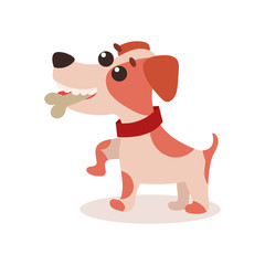 Jack russell terrier character eating bone, cute funny dog vector Illustration