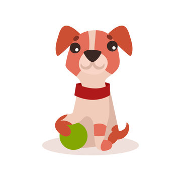 Jack russell terrier character playing with green ball, cute funny dog vector Illustration