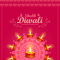 Naklejka premium Decorated Diya for Happy Diwali festival holiday celebration of India greeting background