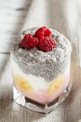 Yogurt with chia seed pudding and fruits