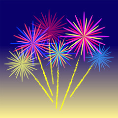 Colorful fireworks celebration and the twilight sky background.