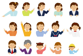 Woman pointing at something illustration set