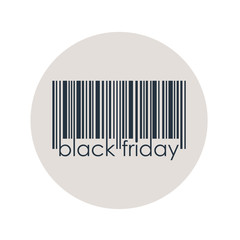 Icono plano codigo de barras black friday en circulo gris
