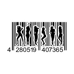 Icono plano codigo de barras mujeres sexy negro en fondo blanco