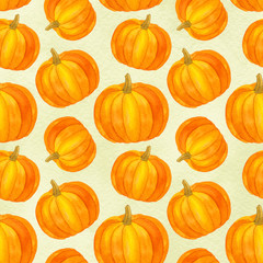 Pumpkin seamless pattern, autumn harvest watercolor Thanksgiving  wallpaper with pumpkins on the watercolor wash background