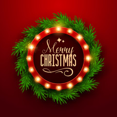 Christmas background. Retro Christmas light sign. Vector illustration.