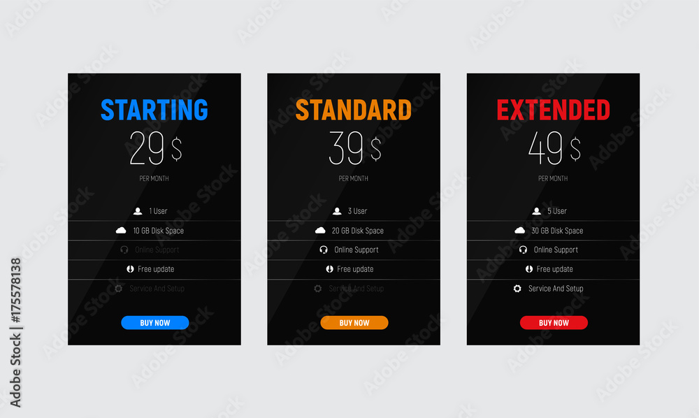 Poster Design of vector black price tables for a web site