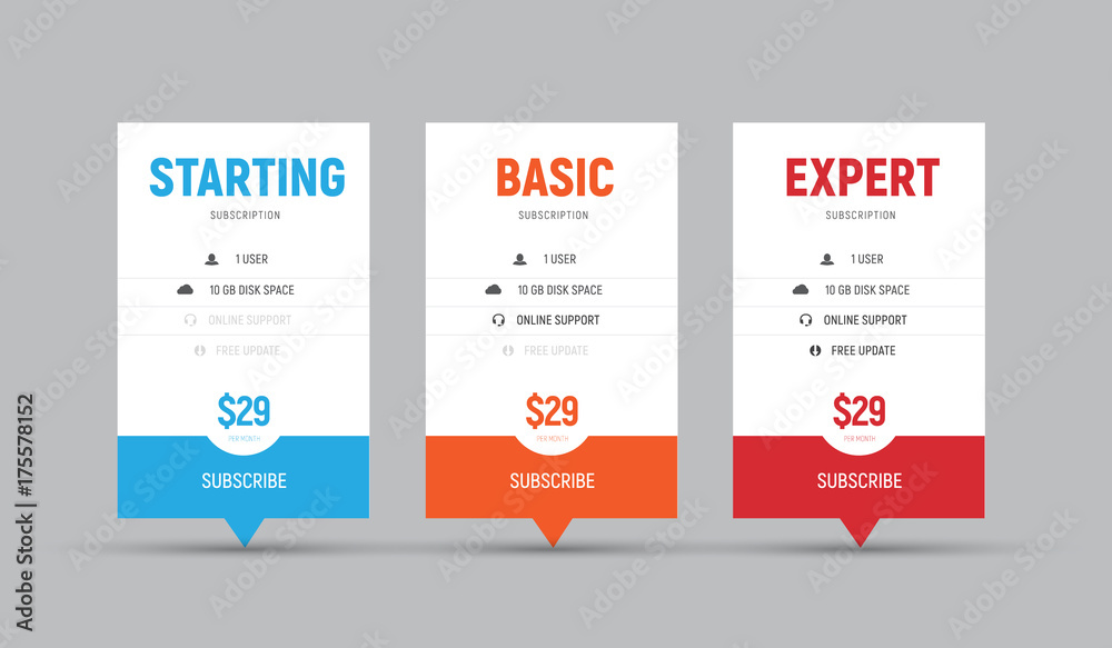 Poster Template of vector price tables for arrows