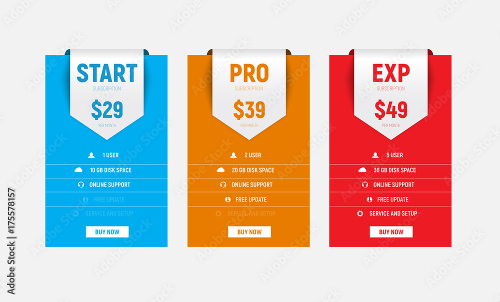 Poster template of vector multicolored price tables with an arrow-ribbon for the title