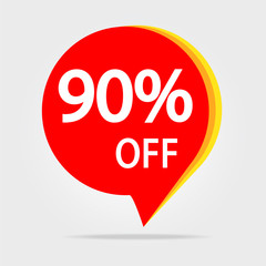 90% OFF Discount Sticker. Sale Red Tag Isolated Vector Illustration. Discount Offer Price Label, Vector Price Discount Symbol