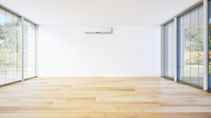 Obraz premium Modern bright empty room with air conditioning, white wall. 3D rendering