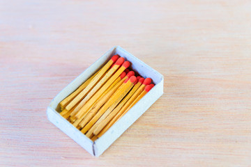 match stick in box  with red head concept energy old vintage on wooden floor background with copy space add text  ( high definition image )