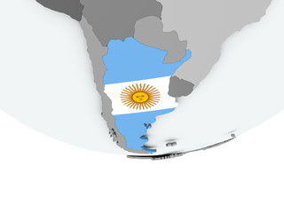 Argentina with flag on globe