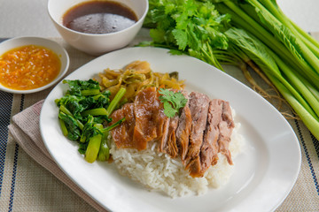 Stewed pork leg on rice.