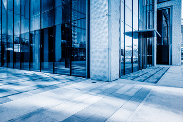 empty brick floor front of modern buildings in shanghai