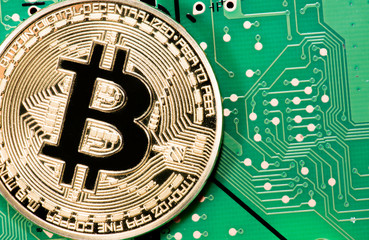 Abstract,Golden Bitcoin money on computer.