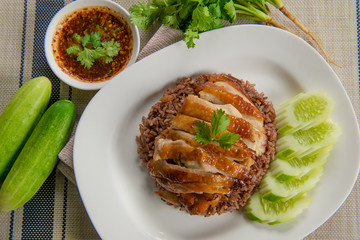 Grilled chicken with rice soup and spicy sauce