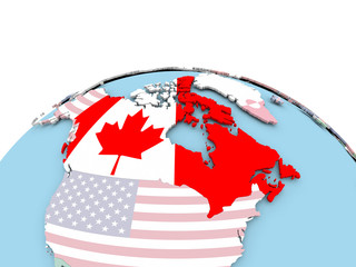 Flag of Canada on bright globe