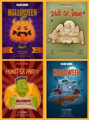 Set of Halloween party poster, Invitation or flyer templates.