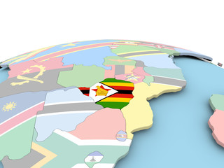 Flag of Zimbabwe on bright globe