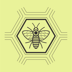 The bee's logo in a hexagon honeycomb design for honey products