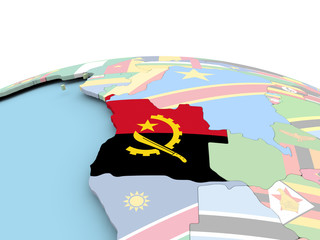 Flag of Angola on bright globe