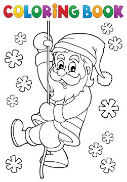 Coloring book climbing Santa Claus